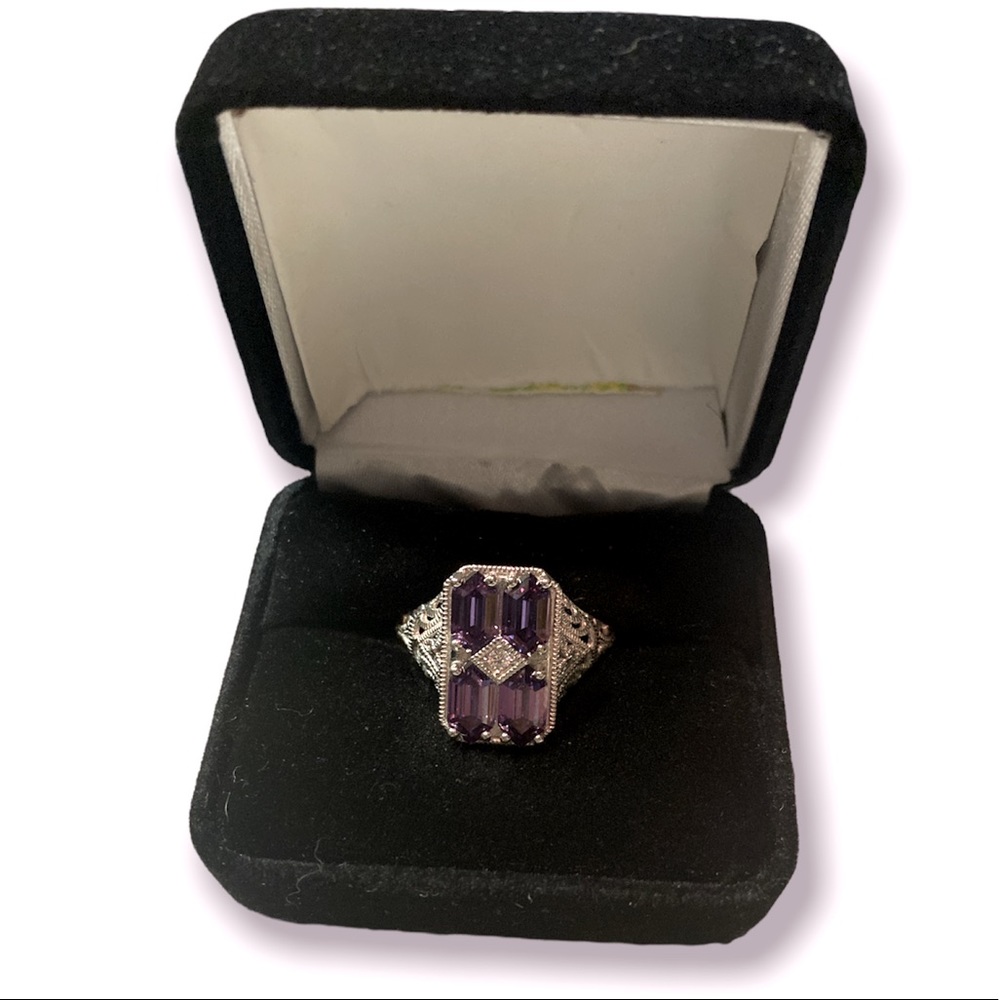 Diamonique Antique Style Sterling Silver Ring